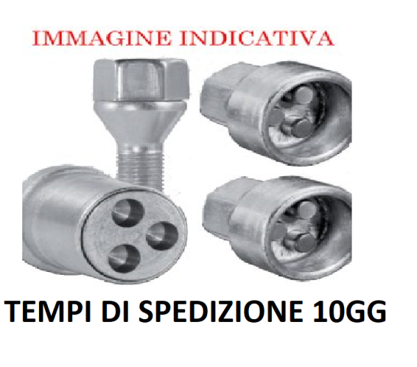 Kit 20 Dadi Antifurto Per Ruote M12 X 1.5 - 4 Dadi Di Sicurezza + 16 Normali, Con Chiavi E Tappi Valvola