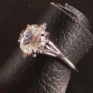 Anello Donna Metallo Rodiato Argento C/Strass Solitario Fedina Fidanzati Size 17