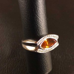 Anello Donna Doppio Metallo Rodiato Argento Strass Zircone Centr. Arancio Tg.19