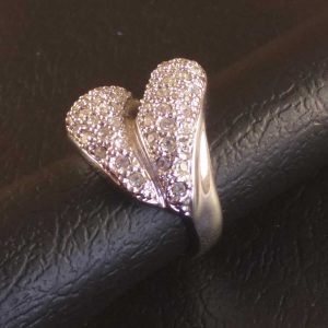 Anello Donna Elegante in Metallo Rodiato Argento Doppia Fascia con strass Size16