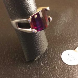 Anello Elegante Doppio in Metallo Rodiato Argento Zircone Centrale Rosso Size 19