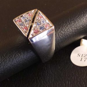 Anello Donna Elegante Doppio in Metallo Rodiato Argento Strass Colorati Size 17