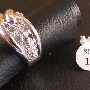 Anello Donna Elegante Doppio in Metallo Rodiato Colore Argento C/Strass Size 17