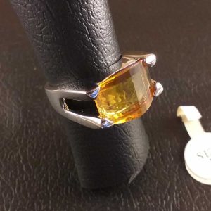 Anello Donna Doppio in Metallo Rodiato Argento Zircone Centrale Giallo Size 19