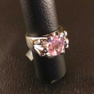 Anello Elegante Donna Doppio Metallo Rodiato con Zircone Rosa Centrale Size 19