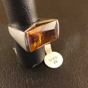 Anello Elegante Donna Doppio in Metallo Rodiato Argento Zircone Arancio Size 19