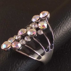 Anello Donna Elegante in Metallo Argento/Nero Smaltato Fascia C/Strass Size 16