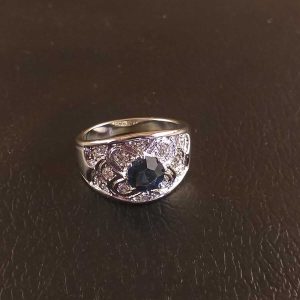 Anello Donna Elegante Metallo Rodiato Arg. Fedina Solitario C/Zircone blu Size17