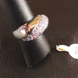 Anello Donna Doppio in Metallo Rodiato Col.Argento Strassato Multicolore Size 19