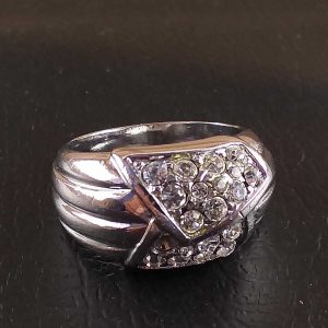 Anello Elegante Donna Doppio Metallo Rodiato Col. Argento con Strass Size 18
