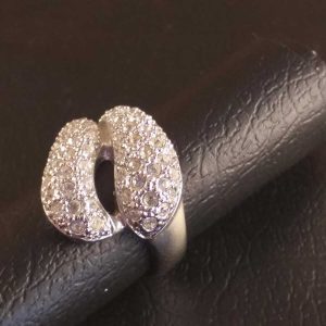 Anello Donna Elegante Doppio in Metallo Rodiato Argento Fascia con Strass Size 17
