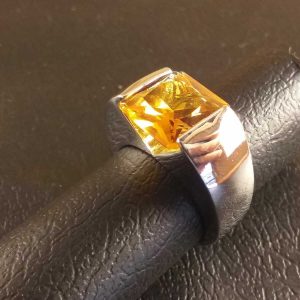 Anello Donna Elegante Doppio in Metallo Rodiato Zircone Arancio Centrale Size 18