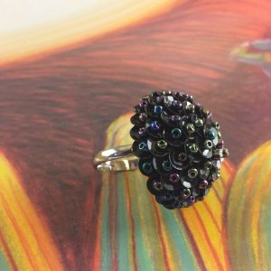 Arcò Bijoux Anello Donna in Acciaio Colore Argento con Perline Nere con Riflessi