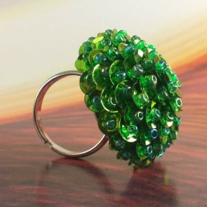 Arcò Bijoux Anello Donna Acciaio Colore Argento con Perline Verdi con Riflessi