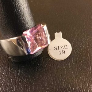 Anello Elegante Donna Doppio in Metallo Rodiato Argento Zircone Rosa Size 19