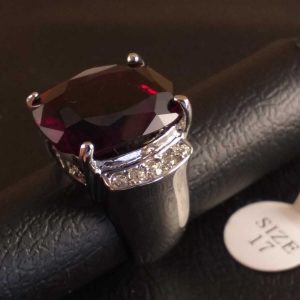 Anello Donna Elegante Doppio in Metallo Rodiato Zircone Rosso e Strass Size 17