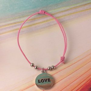 Bracciale Rosa con Cerchio in Acciaio con Scritta Love per Innamorati