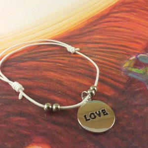 Bracciale Bianco Donna/Uomo con Cerchio in Acciaio Scritta Love per Innnamorati