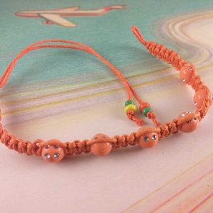 Bracciale Braccialetto Intrecciato con Perle Arancioni con Strass Portafortuna