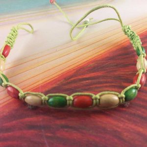 Bracciale Braccialetto Intrecciato Portafortuna Verde con Palline Ovali Colorate