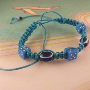 Bracciale Braccialetto Intrecciato Portafortuna Azzurro con Dadi e Perline Blu