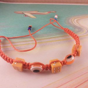 Bracciale Braccialetto Intrecciato Portafortuna Arancione con Dadi e Perline