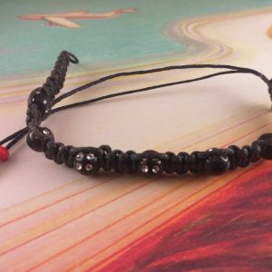 Bracciale Braccialetto Intrecciato Portafortuna Nero Perle Nere con Strass