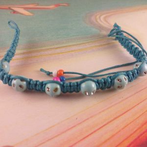 Bracciale Braccialetto Intrecciato Portafortuna Azzurro Perle Celesti con Strass
