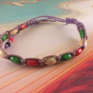Bracciale Braccialetto Intrecciato Portafortuna Viola con Palline Ovali Colorate