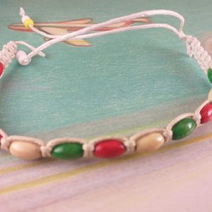 Bracciale Braccialetto Intrecciato Portafortuna Bianco e Palline Ovali Colorate