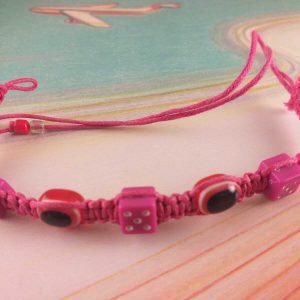 Bracciale Braccialetto Intrecciato Portafortuna Fucsia con Dadi e Perline