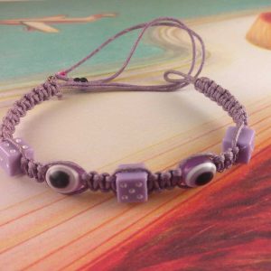 Bracciale Braccialetto Intrecciato Portafortuna Pace Viola con Dadi e Perline