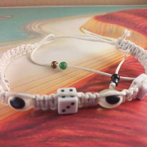 Bracciale Braccialetto Intrecciato Portafortuna Libertà Bianco con Dadi Perline