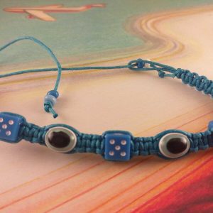 Bracciale Braccialetto Intrecciato Portafortuna Soldi Azzurro con Dadi Perline