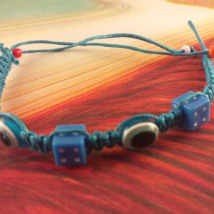 Bracciale Braccialetto Intrecciato Portafortuna Azzurro con 2 Dadi e 2 Perline