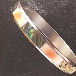 Bracciale Rigido Donna in Metallo con Madreperla Colorata Bianco/Sfumature Arancio