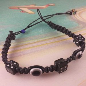 Bracciale Braccialetto Intrecciato Portafortuna Nero con Dadi e Perline Nere