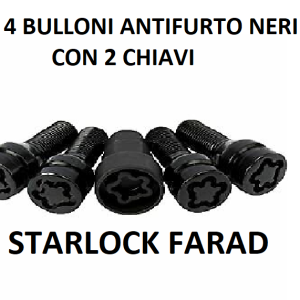 Per Jeep Renegade dal 2014> Kit Bulloni Antifurto NERI Starlock Farad Cerchi in Lega