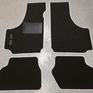Serie Tappetini in Moquette Nero con Bordo Bianco per Fiat 500 F L R Ricambi per Auto d'epoca
