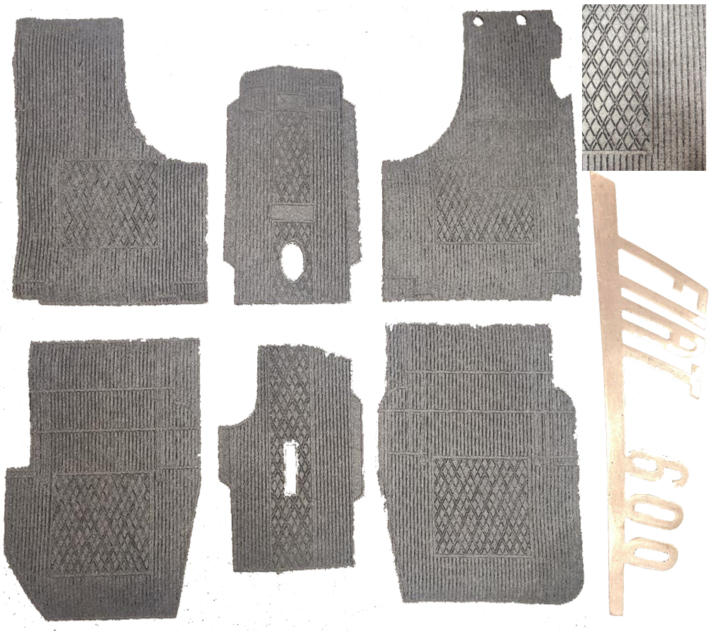 Per Fiat 600 Set 6 pz Tappeti Tappetini in Gomma GRIGIO Su Misura Auto D'epoca
