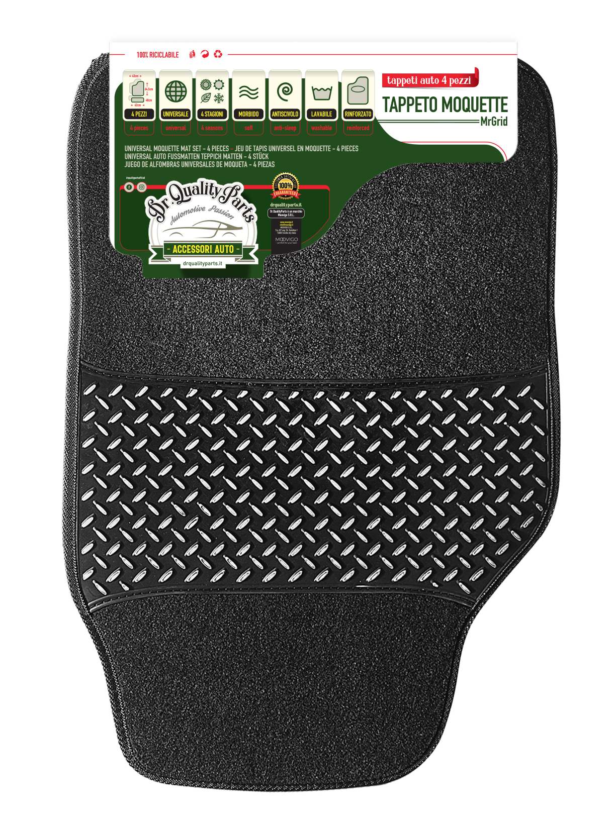 Set Tappeti Tappetini in Moquette Antracite con Battitacco Mr Grid Made in Italy