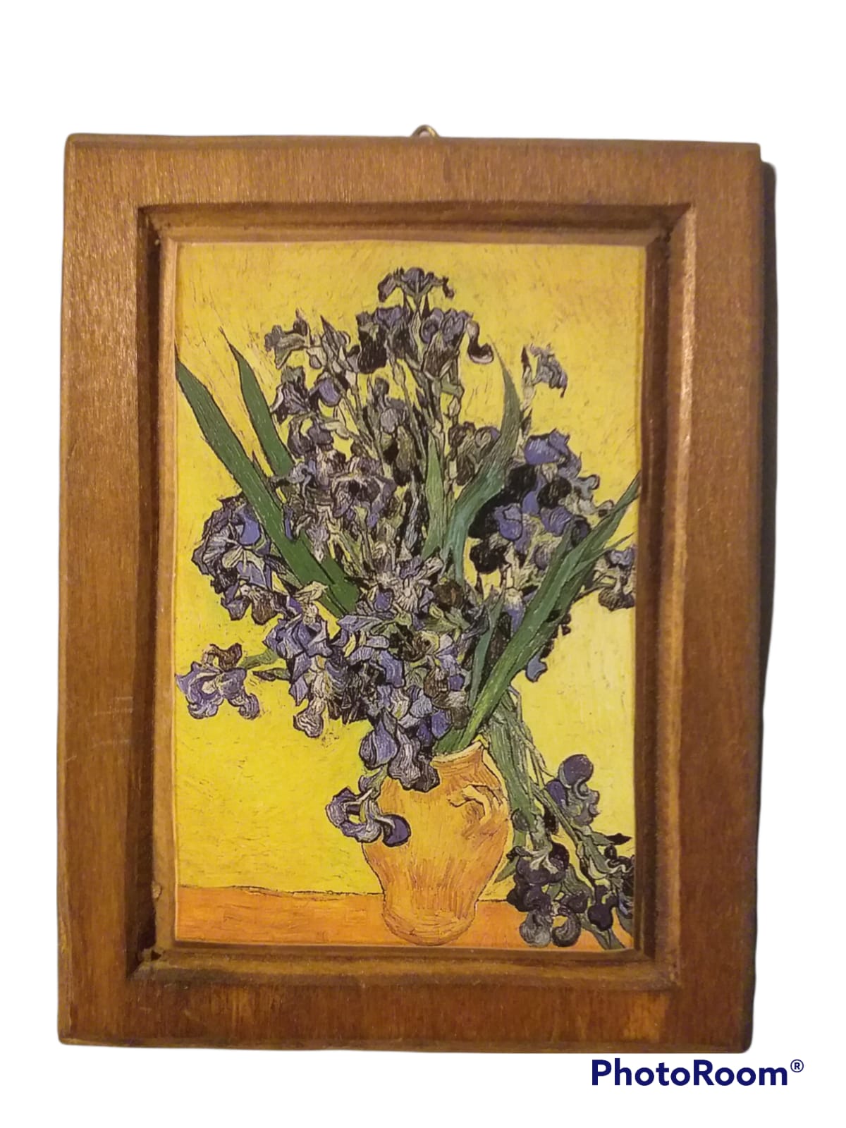 STAMPA SU LEGNO Riproduzione Van Gogh, Vincent–Vaso di fiori con Iris 1890 10x13cm