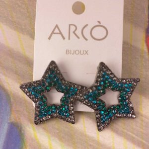 Arcò Bijoux Orecchini Vintage Stella con Strass Blu/Neri Bigiotteria di Qualità