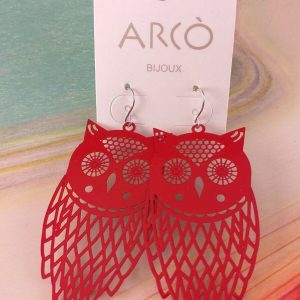 Arcò Bijoux Orecchini Pendenti Gufo Civetta Rosso Fashion Bigiotteria di Qualità