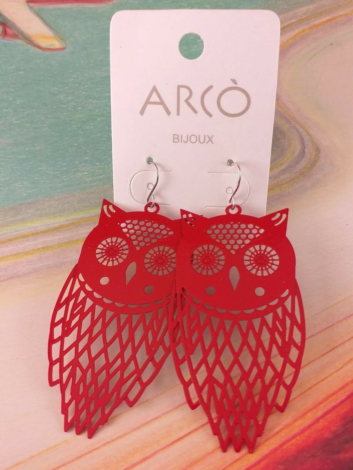 Arcò Bijoux Orecchini Pendenti Gufo Civetta Rosso Fashion Bigiotteria di Qualità