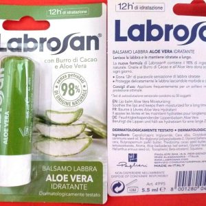 5 Pezzi Labrosan con Aloe Vera Stick Labbra Idratante Burro Cacao 5,5ml