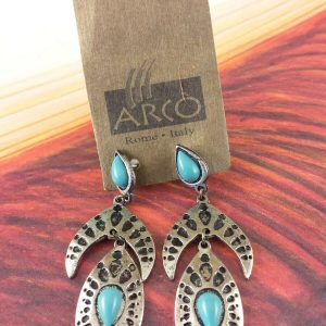 Arcò Bijoux Orecchini Pendenti Vintage Col. Argento Punta C/Pendolo Pietra Verde
