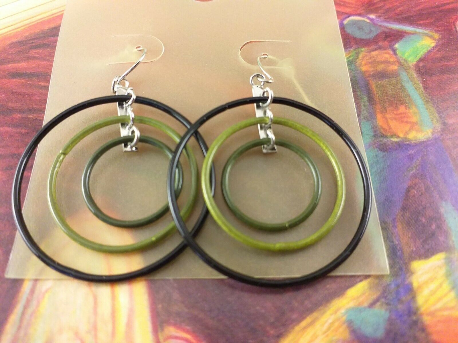 Arcò Bijoux Orecchini Pendenti Metallo Cerchi Neri Verde Bigiotteria di Qualità