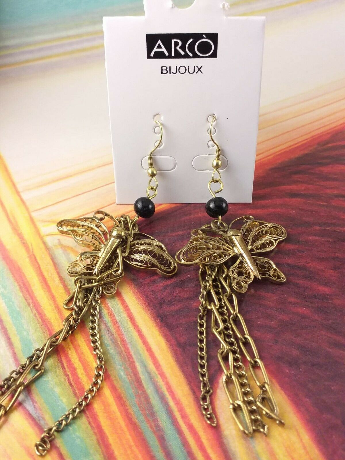 Arcò Bijoux Orecchini Pendenti Vintage Farfalla Filigrana con Perlina Turchese