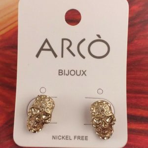 Arcò Bijoux Orecchini al lobo Teschio in Metallo con Strass colore Oro